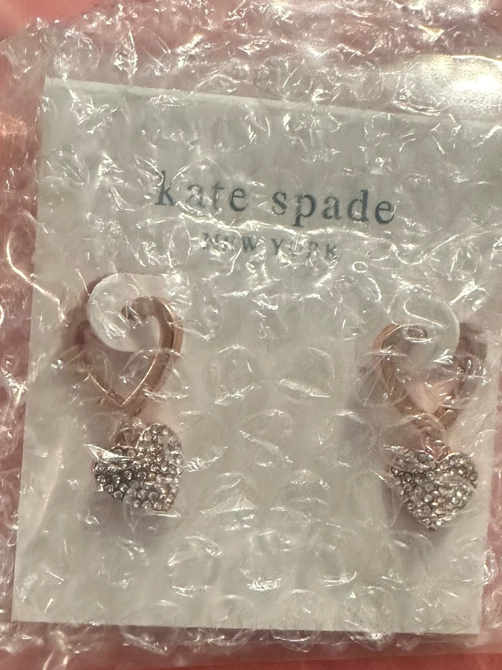 NWOT kate spade Women’s Rose Gold Crystal Heart Drop Earrings - Picture 4 of 4